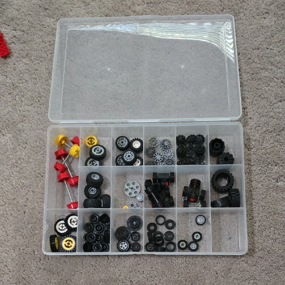 LEGO Building Block Wheels, Tires & Gear Set with Storage Case